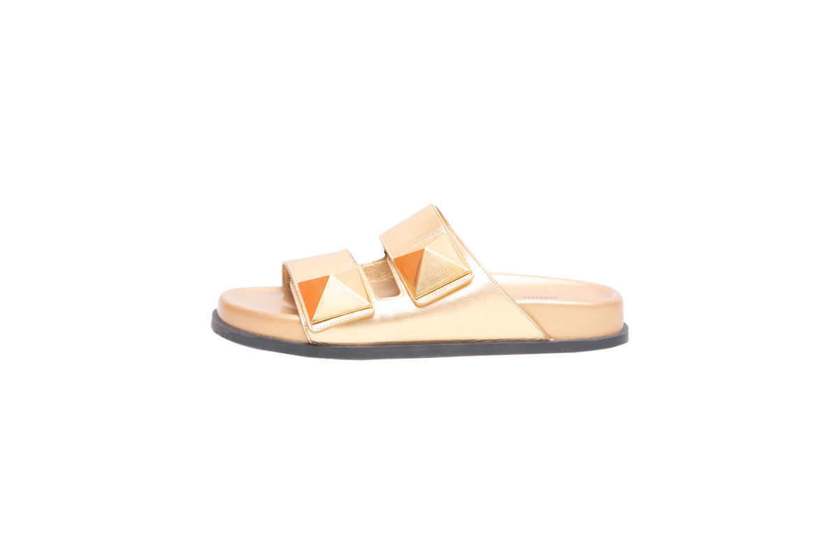 VALENTINO SLIDE ONE STUD LEATHER METALLIC GOLD - 38 BR
