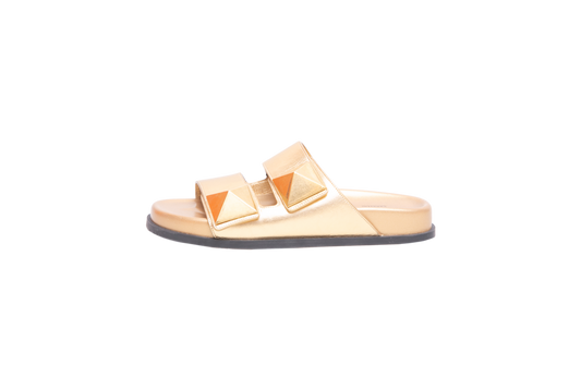 VALENTINO SLIDE ONE STUD LEATHER METALLIC GOLD - 38 BR
