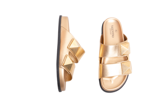 VALENTINO SLIDE ONE STUD LEATHER METALLIC GOLD - 38 BR