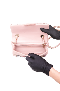 CHANEL CLASSIC ENAMEL SYMBOL CHARM JEWELED FLAP EMBROIDERED LIGHT PINK