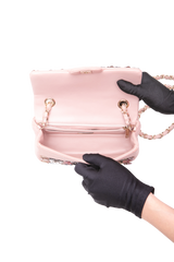 CHANEL CLASSIC ENAMEL SYMBOL CHARM JEWELED FLAP EMBROIDERED LIGHT PINK