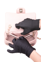 CHANEL CLASSIC ENAMEL SYMBOL CHARM JEWELED FLAP EMBROIDERED LIGHT PINK