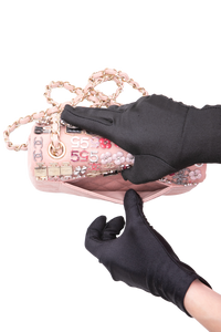 CHANEL CLASSIC ENAMEL SYMBOL CHARM JEWELED FLAP EMBROIDERED LIGHT PINK