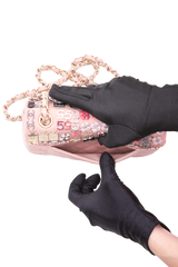 CHANEL CLASSIC ENAMEL SYMBOL CHARM JEWELED FLAP EMBROIDERED LIGHT PINK