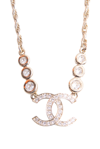 CHANEL NECKLACE CC CRYSTAL STRASS GOLD