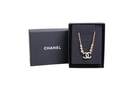 CHANEL NECKLACE CC CRYSTAL STRASS GOLD