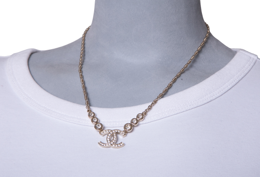 CHANEL NECKLACE CC CRYSTAL STRASS GOLD