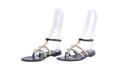 CHANEL THONG SANDALS GOATSKIN PEARL BLACK - 36 BR