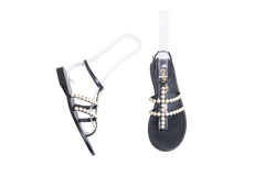 CHANEL THONG SANDALS GOATSKIN PEARL BLACK - 36 BR
