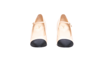 CHANEL CAP TOE MARY JANE MID HEEL STRAP PUMPS LAMBSKIN BLACK/BEIGE - 37 1/2 BR