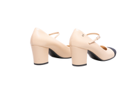 CHANEL CAP TOE MARY JANE MID HEEL STRAP PUMPS LAMBSKIN BLACK/BEIGE - 37 1/2 BR