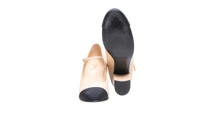 CHANEL CAP TOE MARY JANE MID HEEL STRAP PUMPS LAMBSKIN BLACK/BEIGE - 37 1/2 BR