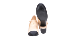 CHANEL CAP TOE MARY JANE MID HEEL STRAP PUMPS LAMBSKIN BLACK/BEIGE - 37 1/2 BR
