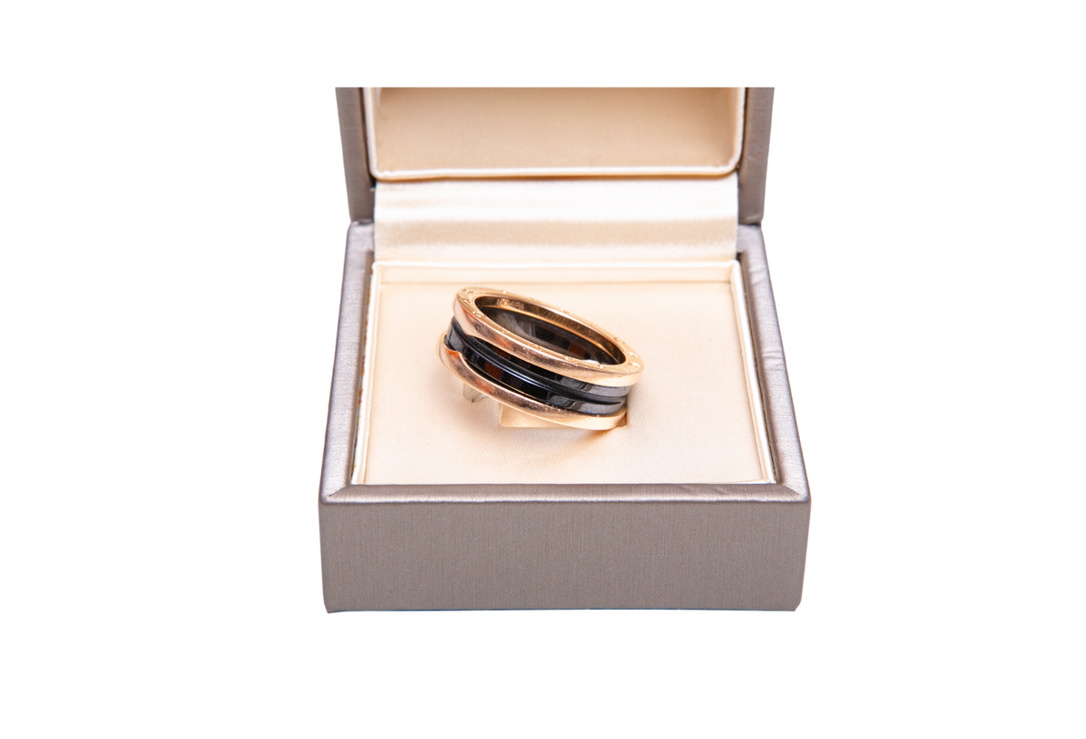 BVLGARI RING B.ZERO 1 IN BLACK CERAMIC AND ROSE GOLD