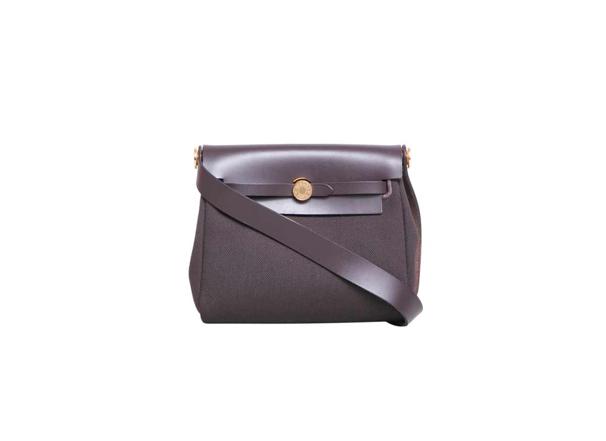 HERMÈS HERBAG RETOURNE 20 MILITARY TOILE VACHE HUNTER ÉBÉNE - GOLD HDWR