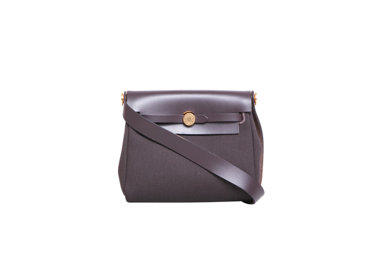 HERMÈS HERBAG RETOURNE 20 MILITARY TOILE VACHE HUNTER ÉBÈNE - GOLD HDWR