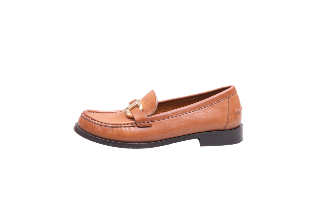 FERRAGAMO MARYAN LOAFER GANCINI LEATHER CARAMEL - 35 BR