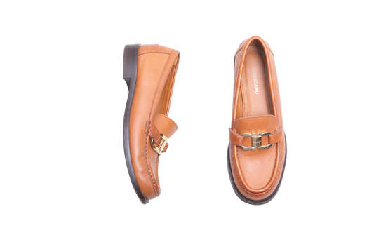 FERRAGAMO MARYAN LOAFER GANCINI LEATHER CARAMEL - 35 BR