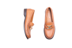 FERRAGAMO MARYAN LOAFER GANCINI LEATHER CARAMEL - 35 BR
