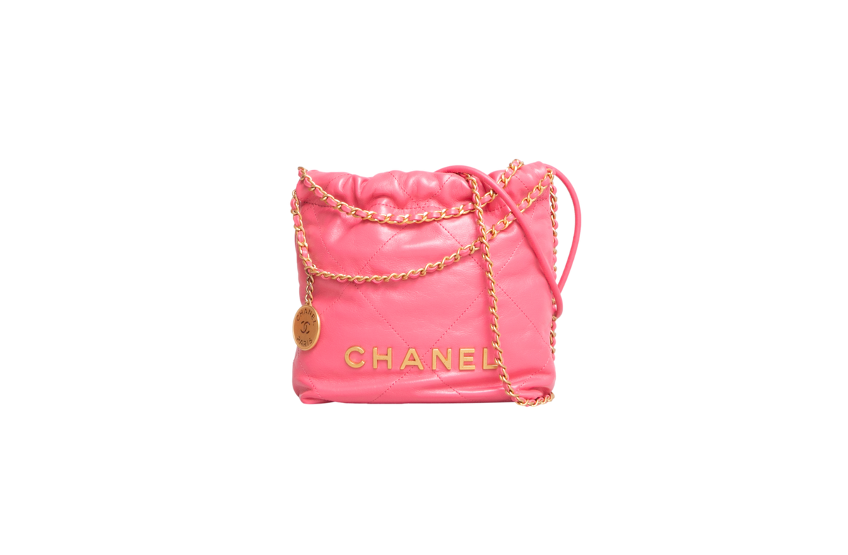 CHANEL 22 MINI HANDBAG SHINY CALFSKIN &  GOLD-TONE METAL PINK