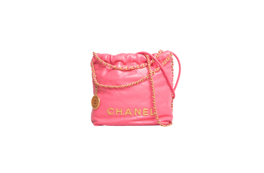 CHANEL 22 MINI HANDBAG SHINY CALFSKIN &  GOLD-TONE METAL PINK