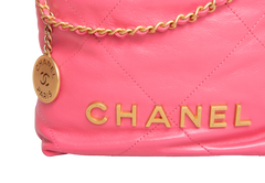 CHANEL 22 MINI HANDBAG SHINY CALFSKIN &  GOLD-TONE METAL PINK