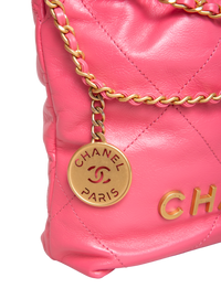 CHANEL 22 MINI HANDBAG SHINY CALFSKIN &  GOLD-TONE METAL PINK