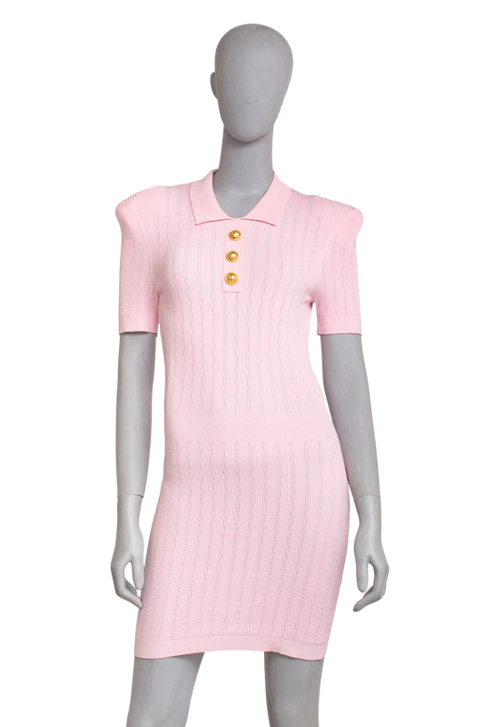 BALMAIN DRESS KNITTED WITH BUTTONS ROSE