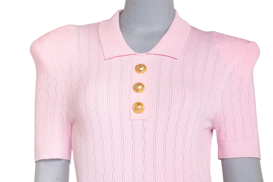 BALMAIN DRESS KNITTED WITH BUTTONS ROSE