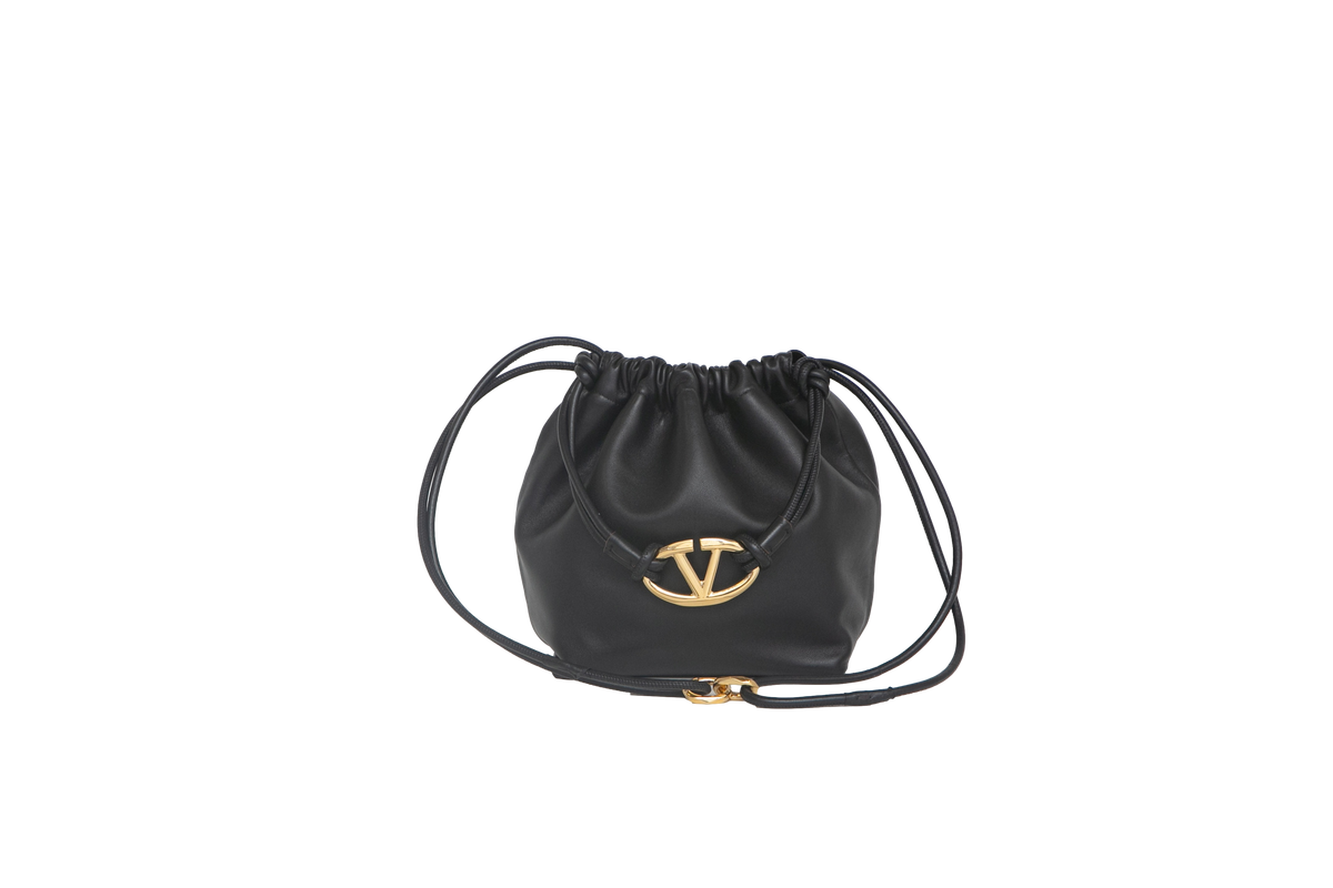 VALENTINO BUCKET POUF VLOGO DRAWSTRIING BLACK