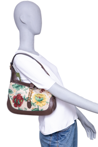 GUCCI JACKIE 1961 SMALL FLORA EMBROIDERED CANVAS BROWN