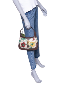 GUCCI JACKIE 1961 SMALL FLORA EMBROIDERED CANVAS BROWN