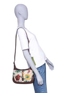 GUCCI JACKIE 1961 SMALL FLORA EMBROIDERED CANVAS BROWN