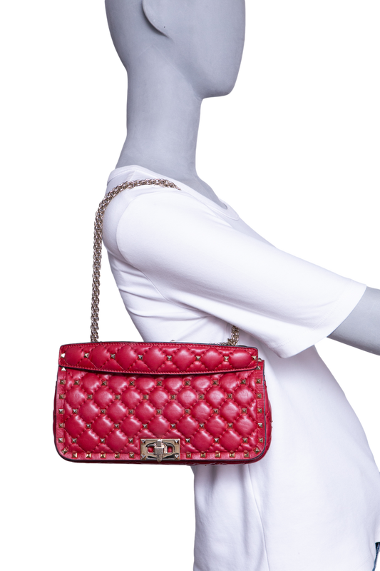 VALENTINO ROCKSTUD SPIKE LEATHER RED