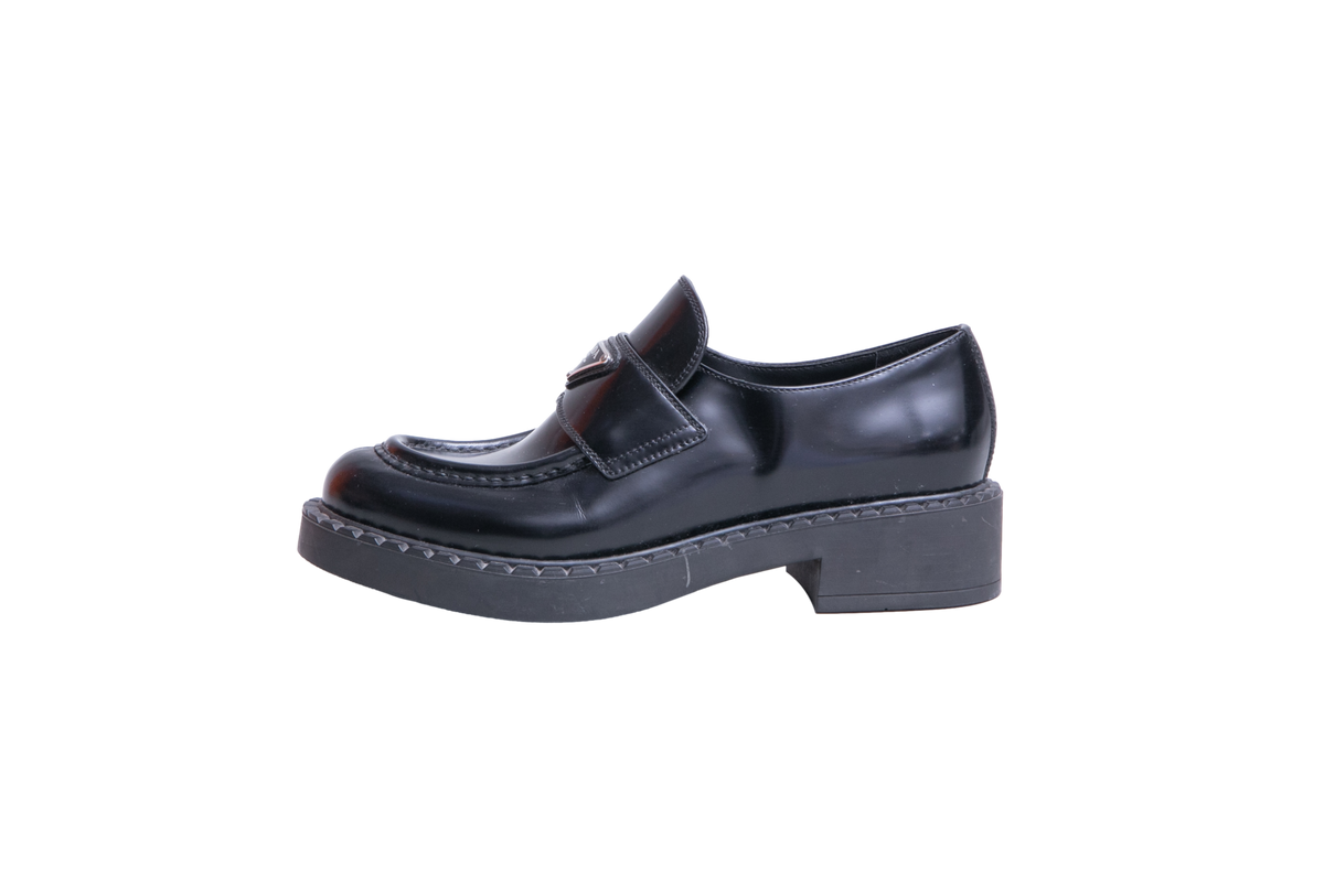 PRADA LOAFER MONOLITH SPAZZOLATO BLACK - 37 1/2 BR