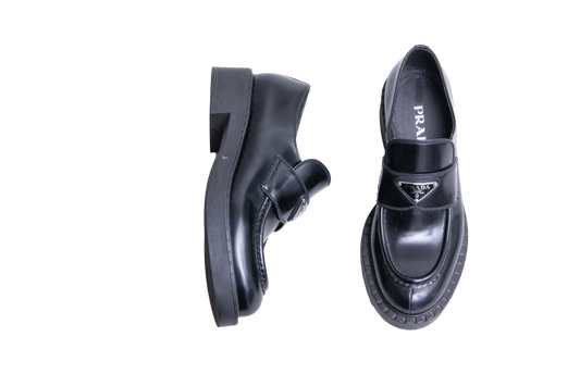 PRADA LOAFER MONOLITH SPAZZOLATO BLACK - 37 1/2 BR