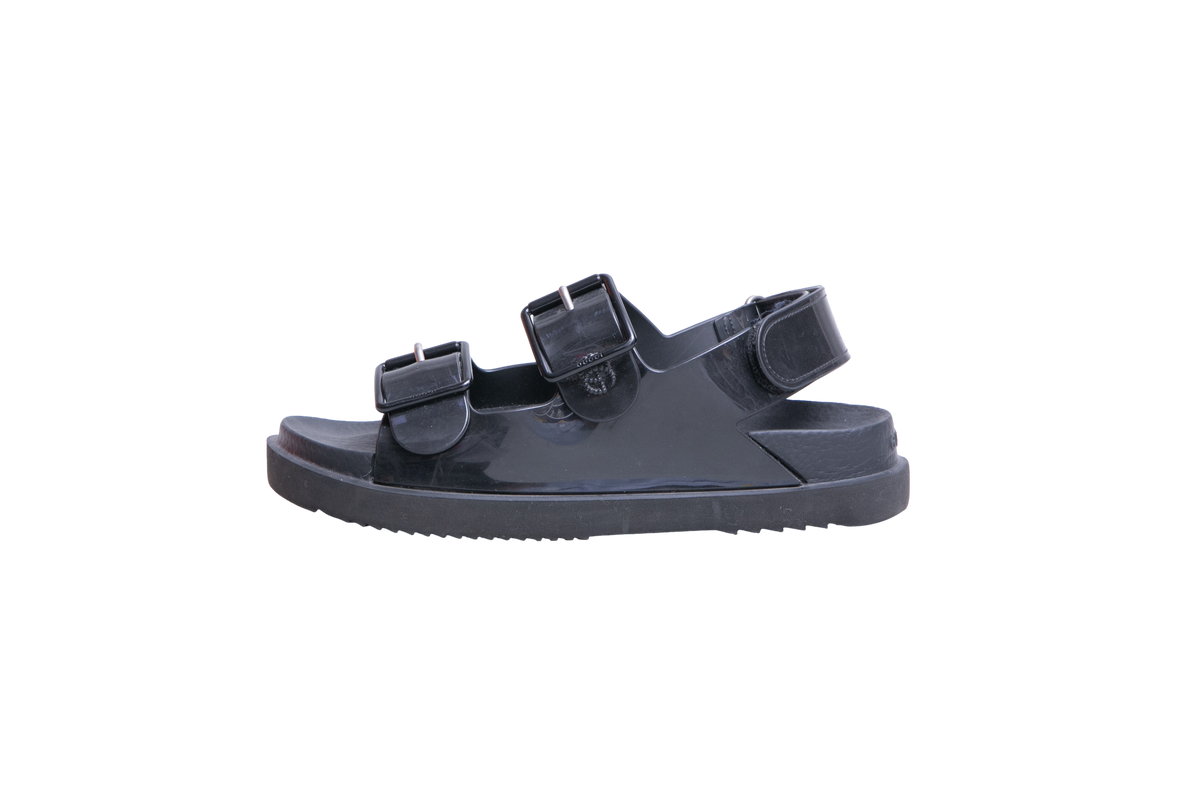 GUCCI SANDAL MINI DOUBLE G RUBBER BLACK - 35 BR