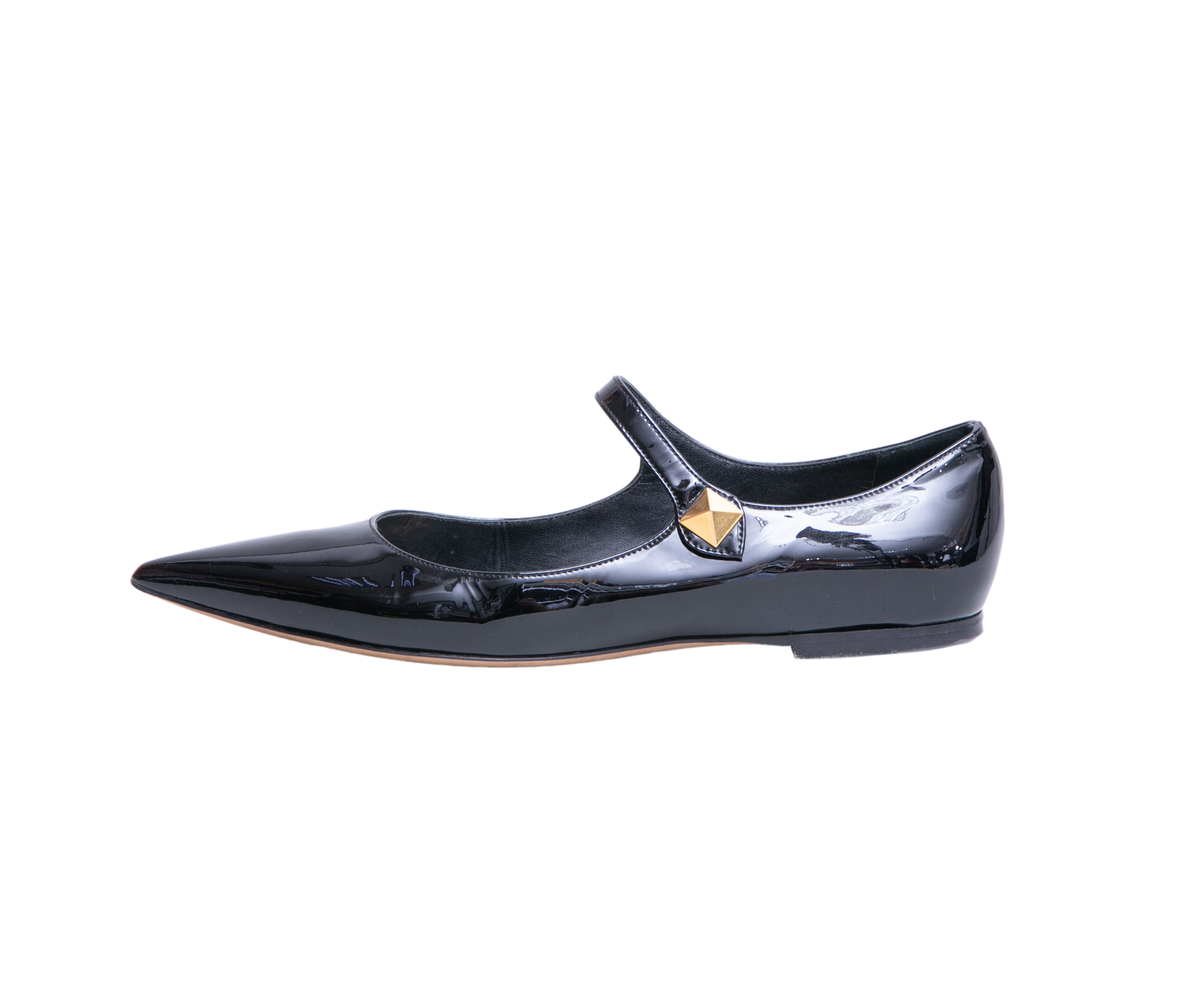VALENTINO BALLET FLATS TIPTOE PATENT BLACK - 37 BR