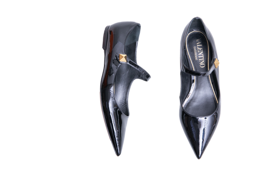 VALENTINO BALLET FLATS TIPTOE PATENT BLACK - 37 BR