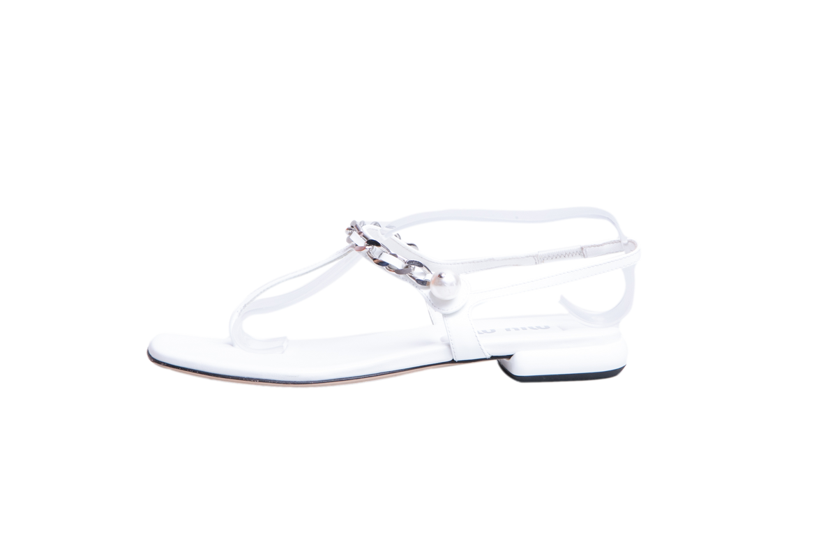 MIU MIU SANDAL FLAT CHAIN LINK PATENT WHITE - 36 BR
