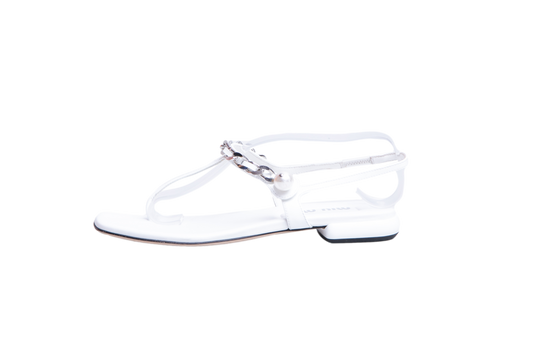 MIU MIU SANDAL FLAT CHAIN LINK PATENT WHITE - 36 BR