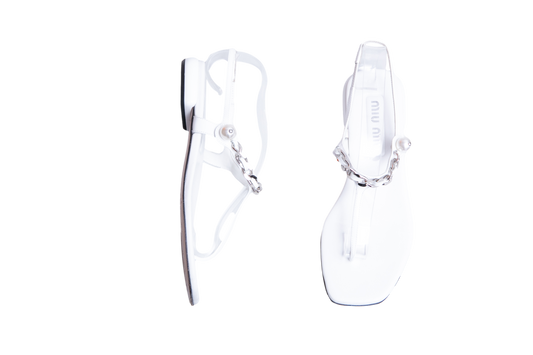 MIU MIU SANDAL FLAT CHAIN LINK PATENT WHITE - 36 BR