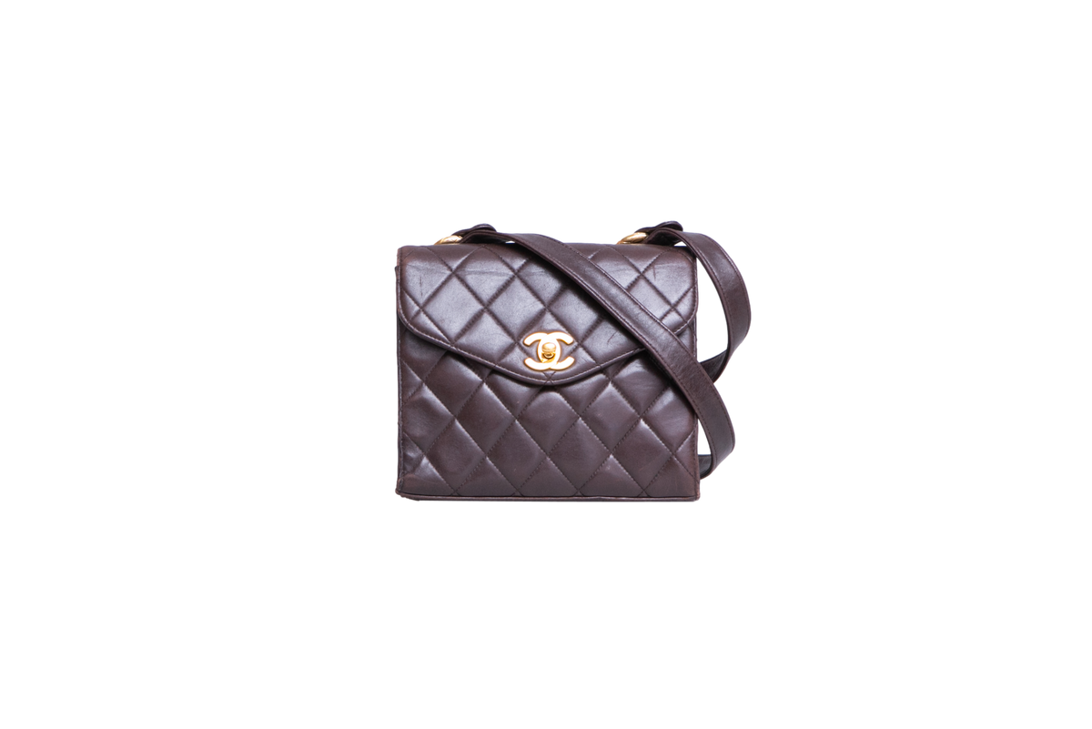 CHANEL VINTAGE QUILTED ENVELOPE FLAP LAMBSKIN BROWN