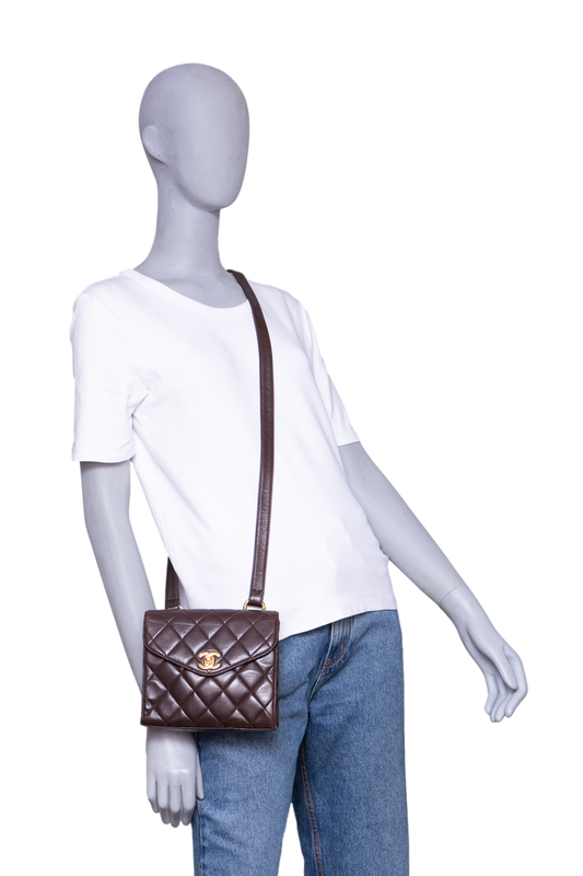 CHANEL VINTAGE QUILTED ENVELOPE FLAP LAMBSKIN BROWN