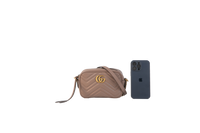 GUCCI CAMERA BAG MINI GG MARMONT TAN BEIGE