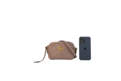 GUCCI CAMERA BAG MINI GG MARMONT TAN BEIGE