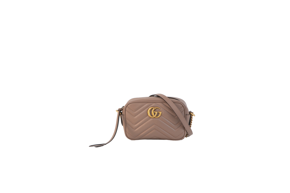 GUCCI CAMERA BAG MINI GG MARMONT TAN BEIGE