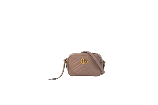 GUCCI CAMERA BAG MINI GG MARMONT TAN BEIGE