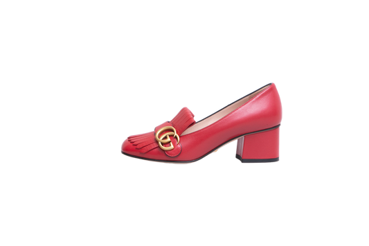 GUCCI BLOCK HEEL PUMPS RED FRINGE DETAIL - 35 BR