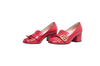 GUCCI BLOCK HEEL PUMPS RED FRINGE DETAIL - 35 BR